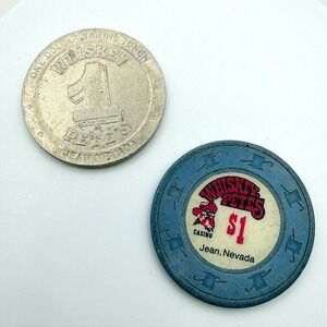 VTG 90s Whiskey Pete's Casino Jean Nevada $1 Gaming Token Blue‎ Poker Chip Set